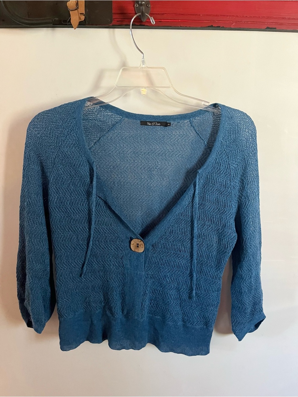 Blue Lightweight V-Neck Button Sweater